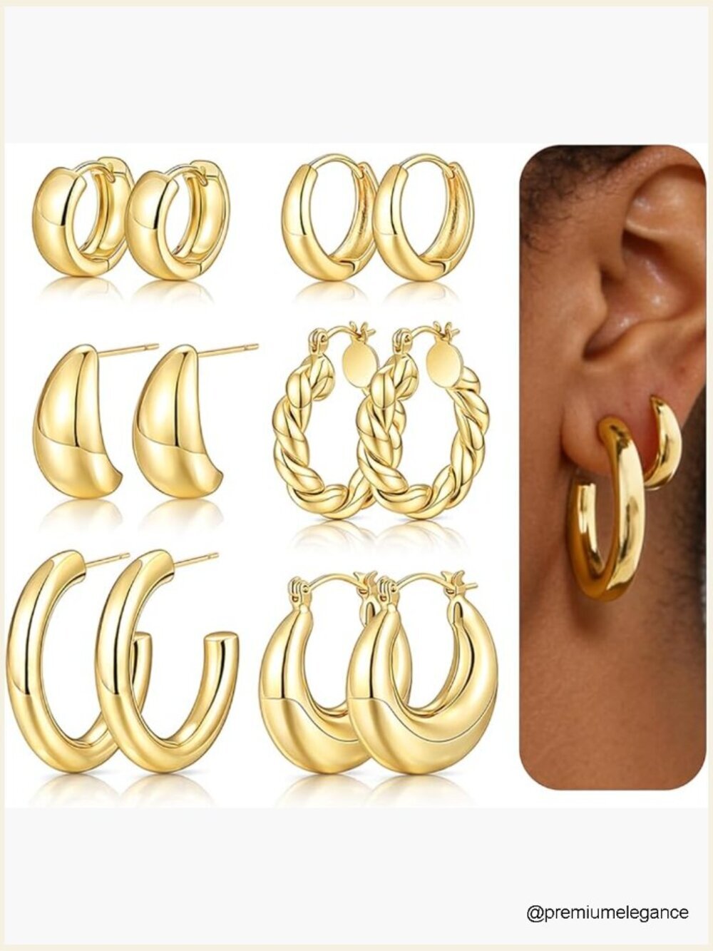 6 Pairs Gold Hoop Earrings Set, Lightweight Huggie Hoops, Hypoallergenic Dainty